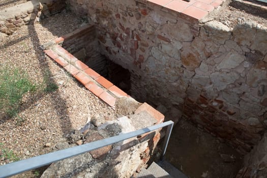 Torreaguila Roman Villa remains, Barbano, Badajoz, Spain. summer underground room