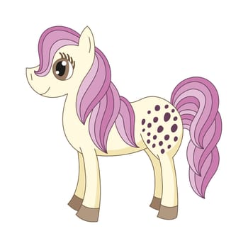 Vector illustration of cute horse, romantic pony with a magnificent mane and tail