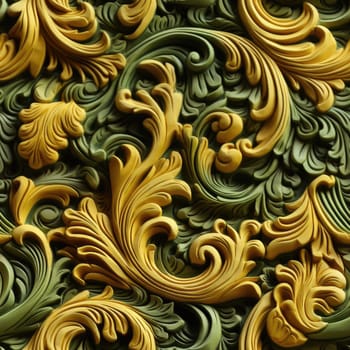 Floral ornamental 3D rendered background in green and yellow hues (tiled)
