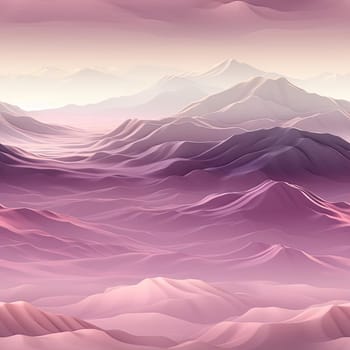 3D landscape with mountains, clouds, and sunset scene in shades of pink (tiled)