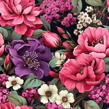 Vector seamless floral pattern with vibrant colors on a dark background (tiled)