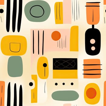Warm-colored abstract geometric patterns with columns and totems in handcrafted style (tiled)