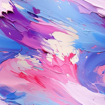 A man creates a colorful abstract painting with blue, pink, and purple paint (tiled)