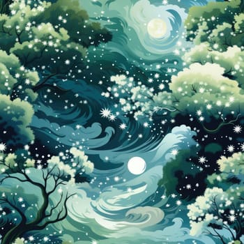Serene moonlit night and landscape vector illustrations (tiled)