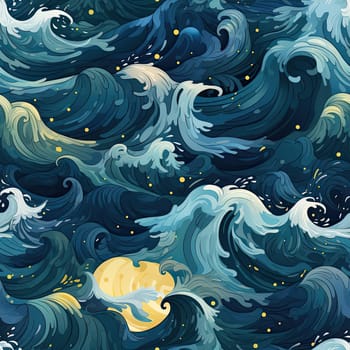Seamless background with moon, sea waves, and stormy seascapes (tiled)