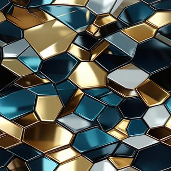 Abstract background made of blue, gold, and silver hexagons (tiled)