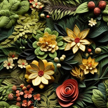 3d paper art illustration with flowers and leaves (tiled)