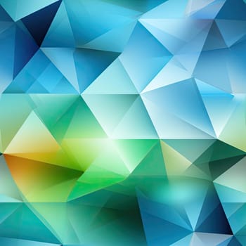 Abstract background of blue and green triangles in soft cubism style (tiled)