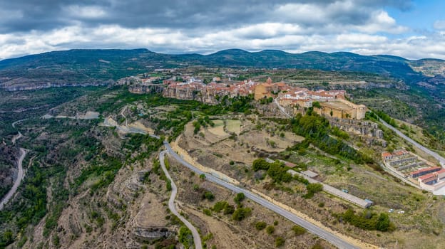 Spanish medieval town of Cantavieja aerial view, Teruel. Beautiful Towns of Spain