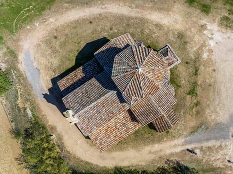 Church of Our Lady of the Announced in the Medieval city of Uruena Valladolid province Spain Flat top aerial view