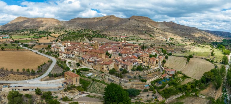 Mirambel in Teruel, panoramic aerial view, Spain