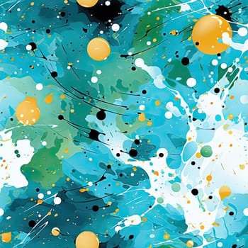 Seamless pattern with splatter paint texture in turquoise and gold (tiled)