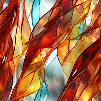 Colorful glass wall panels with detailed feather rendering (tiled)