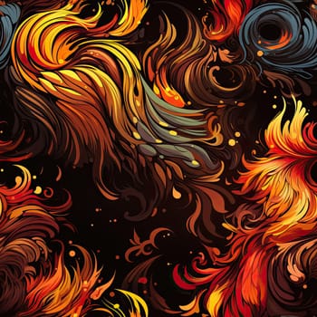 Abstract background of colorful flaming birds with intricate designs (tiled)