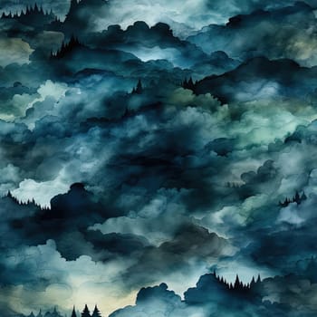 Dark blue clouds in surrealistic fantasy landscapes with mist (tiled)