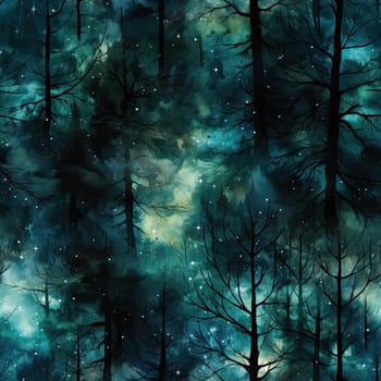 Dark turquoise forest and starry sky texture with repeating pattern (tiled)