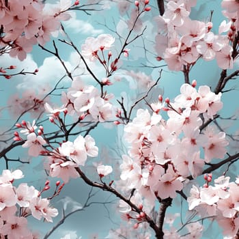 Beautiful cherry blossom wallpaper in blue and pink tones (tiled)