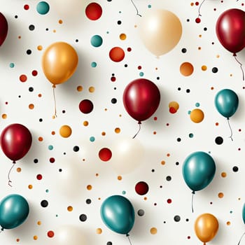 Colorful seamless balloon pattern with dotted confetti (tiled)