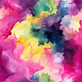 Colorful watercolor effect background with surrealistic elements and inkblots (tiled)