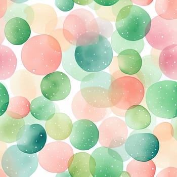 Playful watercolor pattern with green and pink polka dots (tiled)