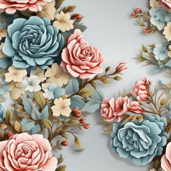 Realistic floral background with roses in blue, pink, and yellow (tiled)