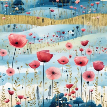 Exquisite poppy field with layered composition in dreamy landscapes (tiled)