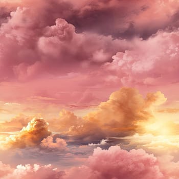 Realistic hyper-detailed painting of a sky with pink and yellow clouds (tiled)