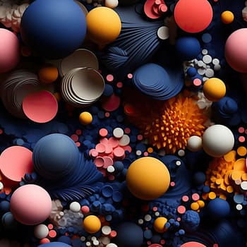 Beautiful 3D spheres in blue, pink, and orange patterns (tiled)