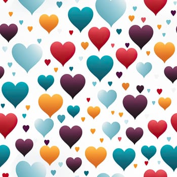 Colorful hearts on a white background with multidimensional shading (tiled)