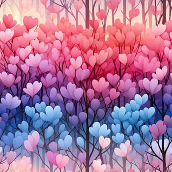 Hearts and trees create an abstract, romantic background (tiled)