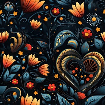 Exquisite floral pattern with dark background and amber accents (tiled)