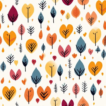 Whimsical autumn foliage patterns with playful shapes and romantic illustrations (tiled)