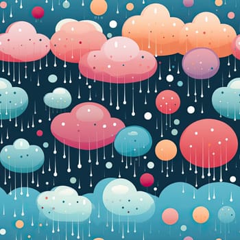 Background pattern with colorful clouds dripping rain (tiled)
