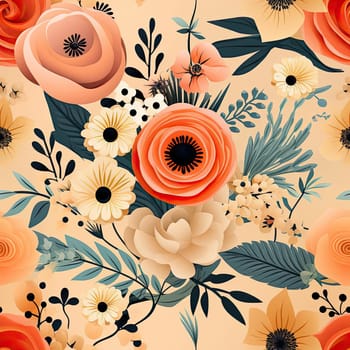 Colorful floral pattern with orange flowers in a romantic style (tiled)