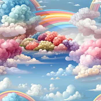 Cartoon background of clouds and rainbows (tiled)