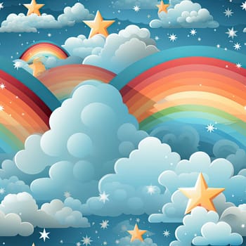 Illustration of stars, clouds, and a rainbow (tiled)