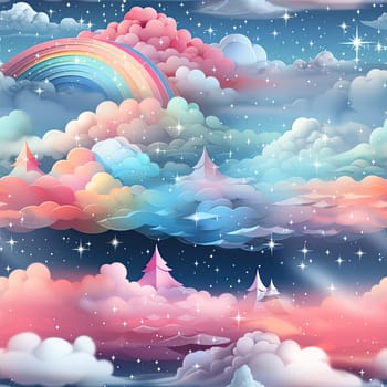 Cute background for a kid's room with clouds, stars, and rainbows (tiled)