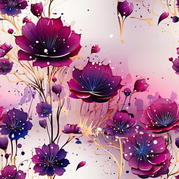 Purple and gold flower seamless art with delicate landscapes (tiled)