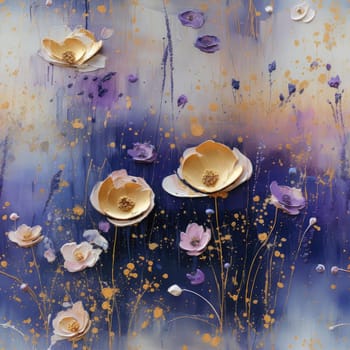 Exquisite painting of purple flowers with gold accents (tiled)