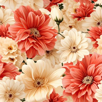 Photorealistic seamless floral background with red and white flowers (tiled)