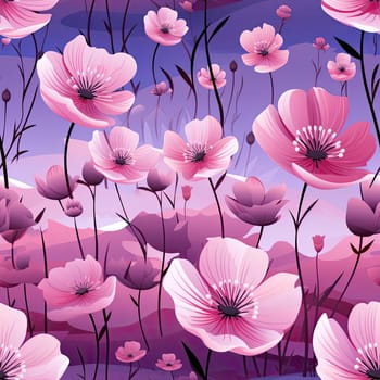 Pink poppy flowers isolated pattern with lush landscape backgrounds (tiled)