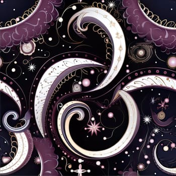 Deep purple pattern with swirls and stars, reminiscent of fantasy illustration (tiled)
