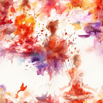 Abstract watercolor painting of figures in yoga poses (tiled)