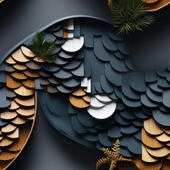 3D abstract design with decorative objects in a nature-based pattern (tiled)