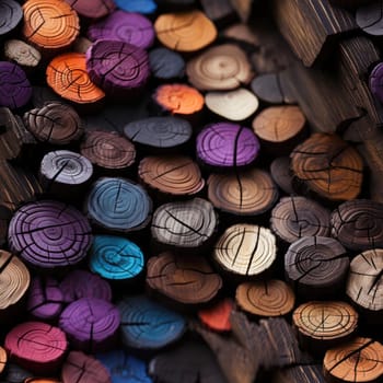 Colorful wood slices in dark and moody still life (tiled)