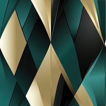 Luxurious abstract wallpaper in gold and green with folded planes (tiled)