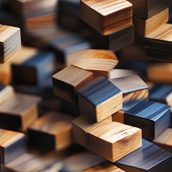 Abstract wooden cubes floating in a field in moody color schemes (tiled)