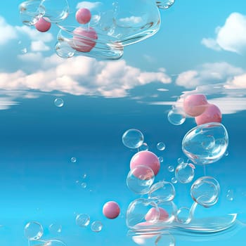 Bubbles in water with surrealistic elements in pink and cyan colors (tiled)