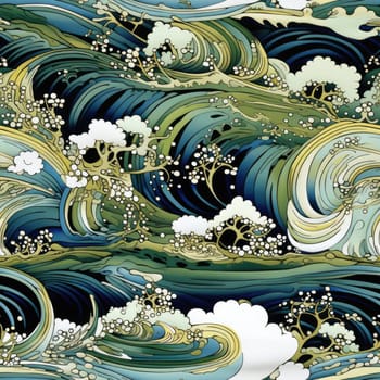 Surrealist floral pattern with sea waves and intricate details (tiled)