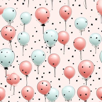 Seamless pattern with pink and blue balloons, stars, and dots (tiled)